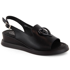 Sandales compensées femme en cuir noir Filippo DS6069