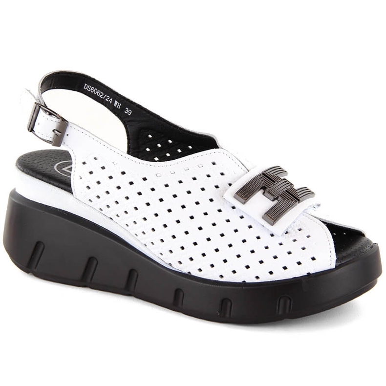 Sandales compensées en cuir ajouré blanc pour femme Filippo DS6062 blanche