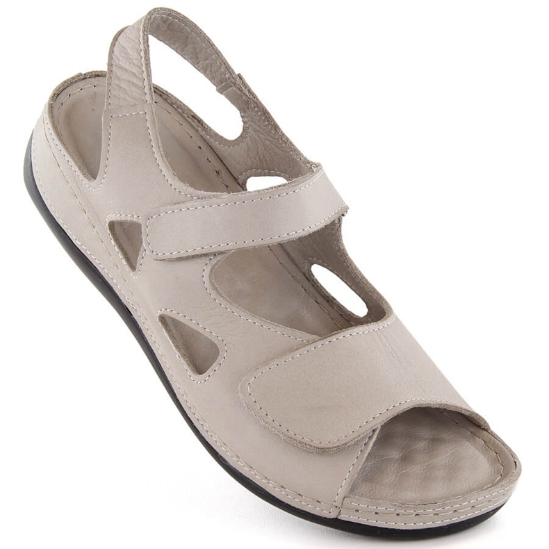Sandales femme en cuir avec velcro, gris clair T.Sokolski L24-158