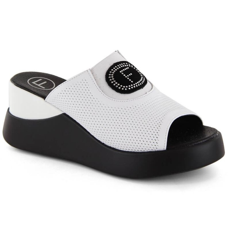 Filippo W PAW532B mules compensées ajourées en cuir, blanc blanche
