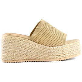 Tongs espadrilles à talon haut avec fil doré d'or