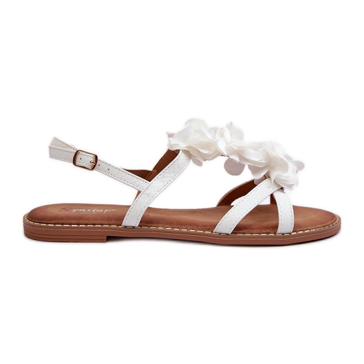 Sandales plates femme blanches a fleurs Abidina
