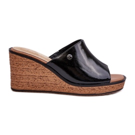 Tongs compensées vernies pour femmes Sergio Leone KL213 Noir