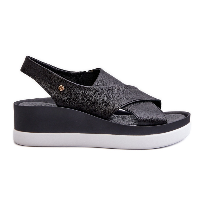 Zazoo 40256 Sandales compensées en cuir, noir le noir