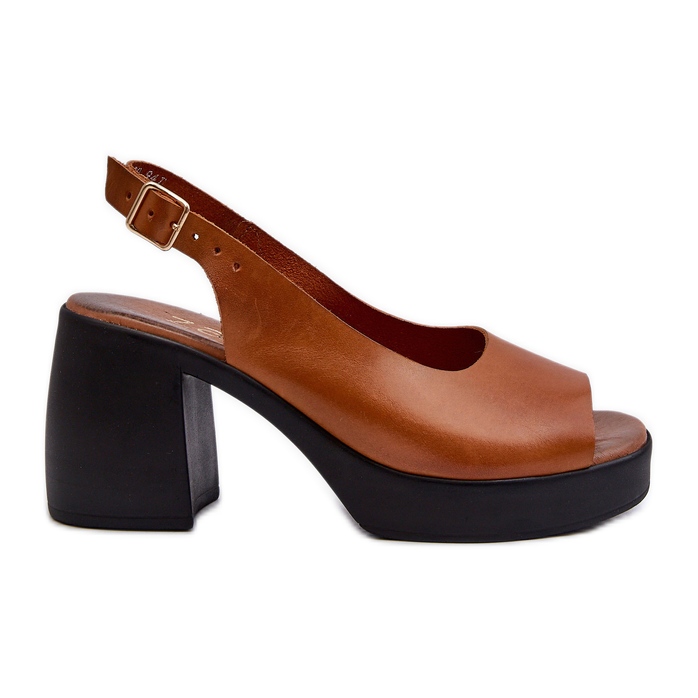 Zazoo 40376 Sandales en cuir marron à talons hauts massifs brun