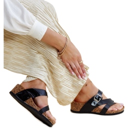 Mules compensées noires métallisées Donata