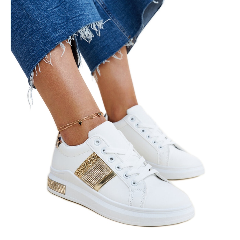 Baskets Giulia blanches et dorées avec strass