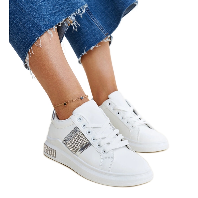 Baskets Giulia blanches et argentées avec zircons cubiques