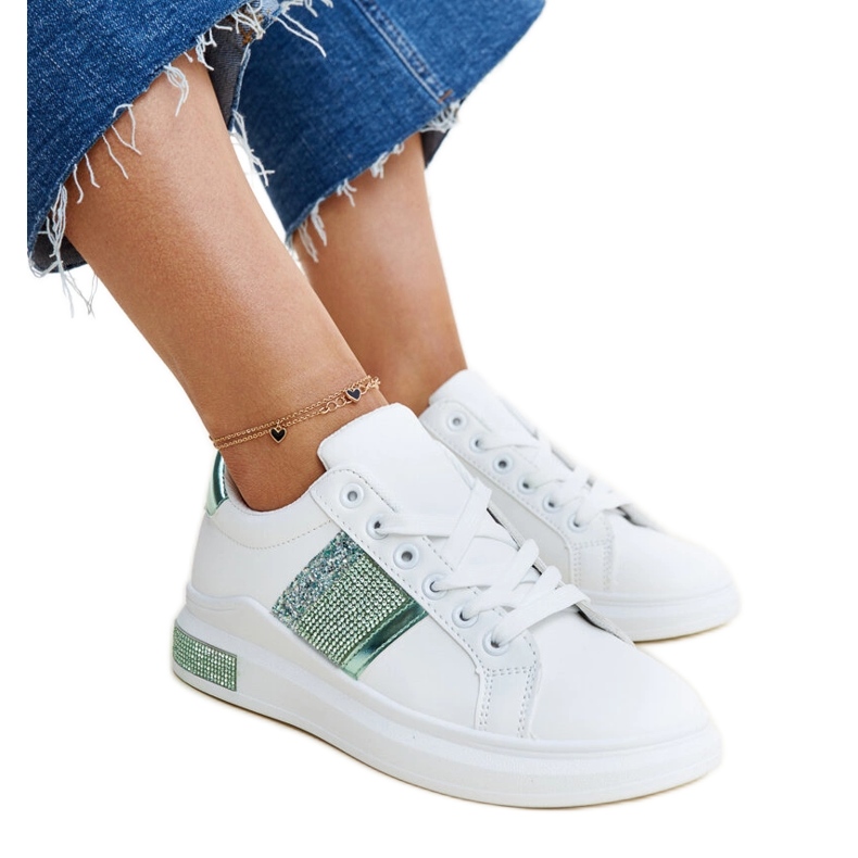 Baskets Giulia blanches et vertes avec strass