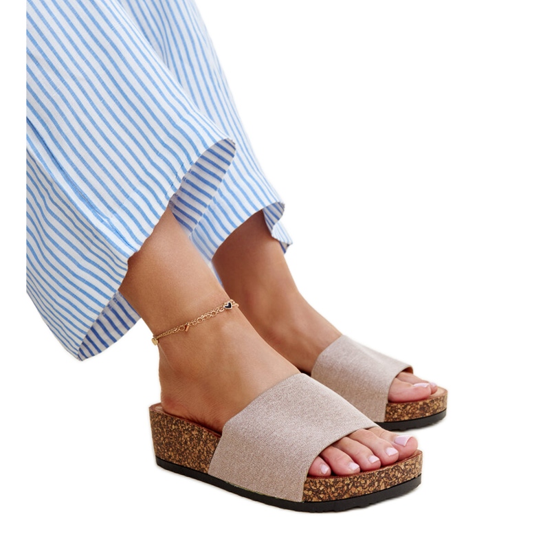 Mules beige foncé avec compensé Naifene en liège
