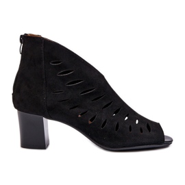 Jezzi Bottines Femme Ajourées En Daim Eco à Talon Haut Bout Ouvert, Noir Timalre le noir