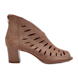 Jezzi Bottines Femme Ajourées En Eco Daim À Talon Haut Bout Ouvert Beige Timalre
