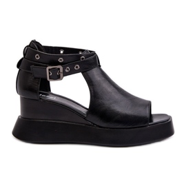 Jezzi Sandales Pour Femmes Sur Une Plateforme Et Une Compensée En Cuir Écologique, Noir Hloeli