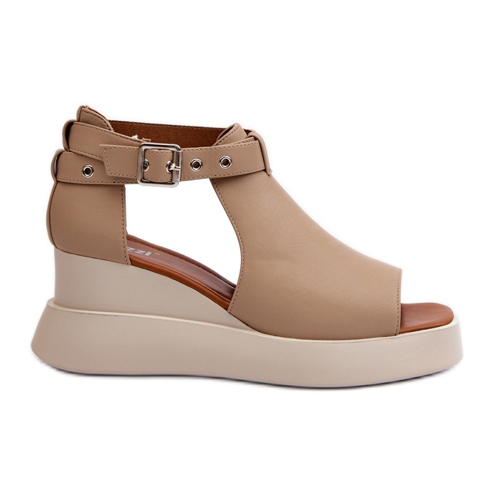 Jezzi Sandales Pour Femmes Sur Une Plateforme Et Une Compensée En Cuir Écologique, Beige Hloeli