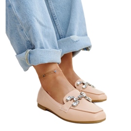 Mocassins beiges avec boucle Mali en zirconium