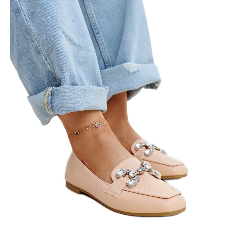 Mocassins beiges avec boucle Mali en zirconium