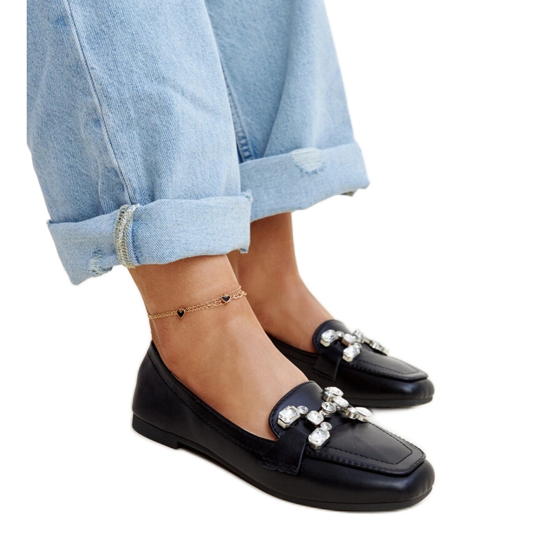 Mocassins noirs avec boucle Mali en zirconium le noir