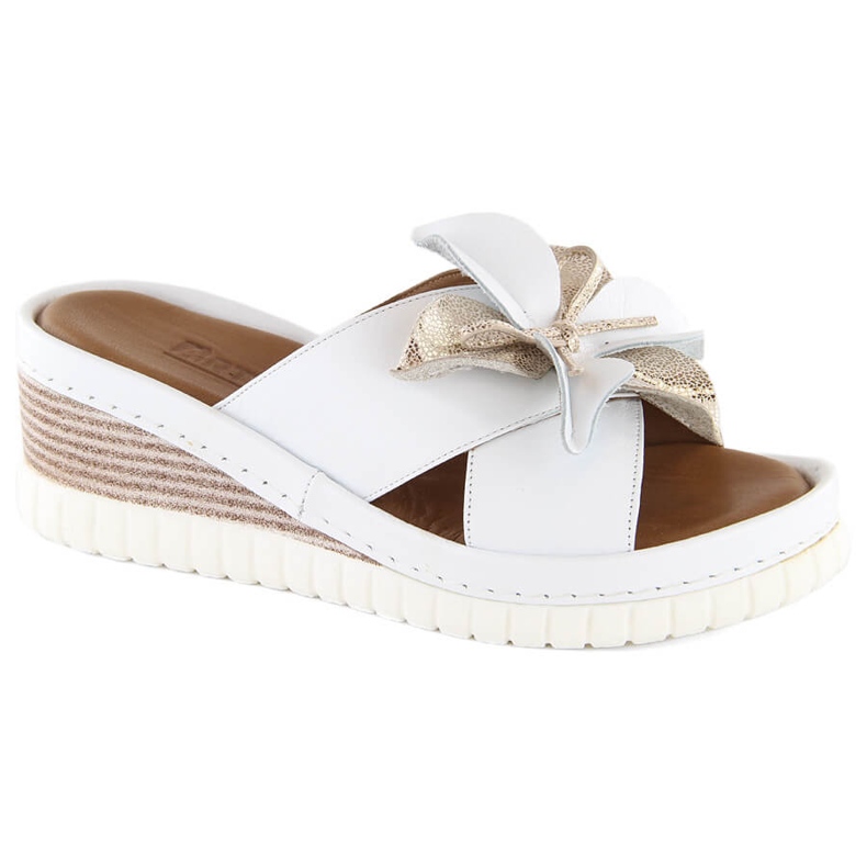 Chaussons compensés confortables en cuir pour femmes avec une fleur, blanc Artiker 54C0537 blanche