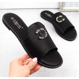 Tongs confortables pour femmes avec zircons, noires S.Barski 050