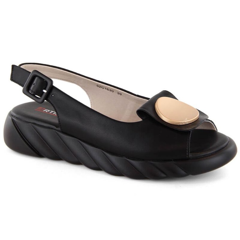 Sandales en cuir confortables sur la plateforme Artiker W HBH74A, noir le noir