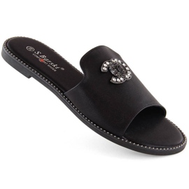 Tongs confortables avec strass S.Barski W OLI258A, noir le noir