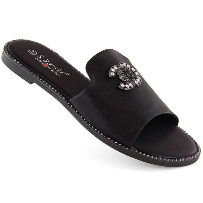 Tongs confortables avec strass S.Barski W OLI258A, noir le noir