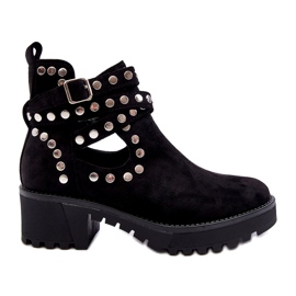 Ideal Shoes Bottines en daim pour femmes avec clous décoratifs, noir le noir