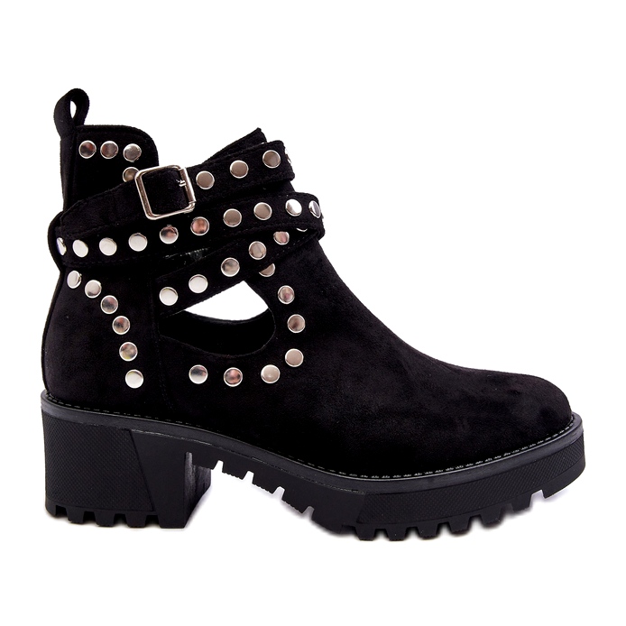 Ideal Shoes Bottines en daim pour femmes avec clous décoratifs, noir le noir
