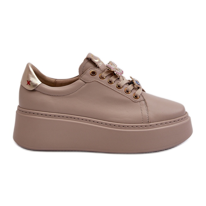 Baskets En Cuir Pour Femme Avec Décorations CheBello 4292 Beige