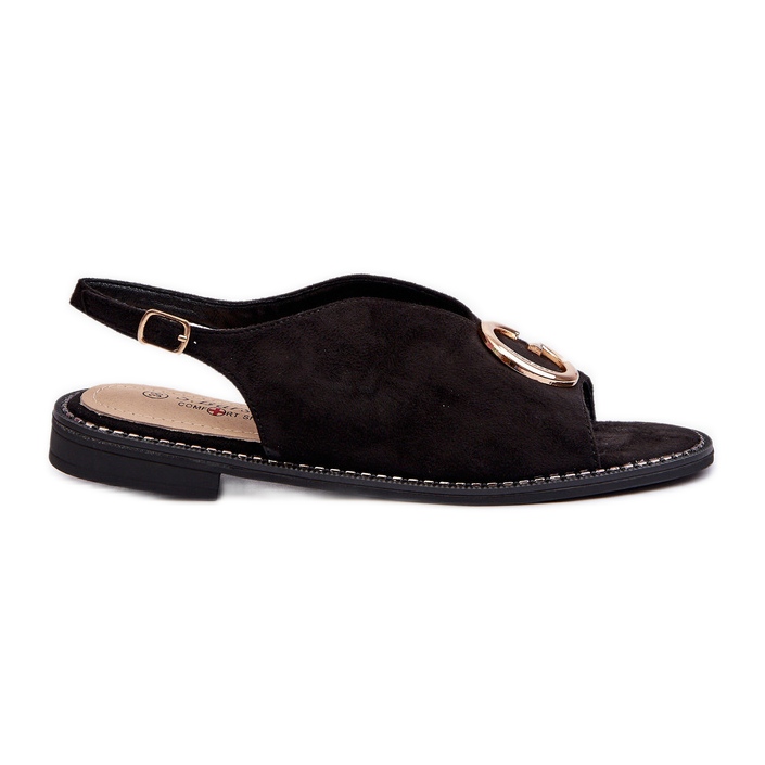 Sandales Femme Élégantes Avec Décoration, Eco Daim S.Barski KV27-058 Noir le noir