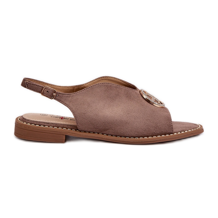 Sandales Pour Femmes Avec Décoration Dorée Eco Daim S.Barski KV27-059 Marron brun
