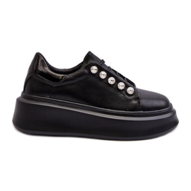 Baskets en Cuir pour Femme sur Plateforme Massive Noir S.Barski LR628 le noir