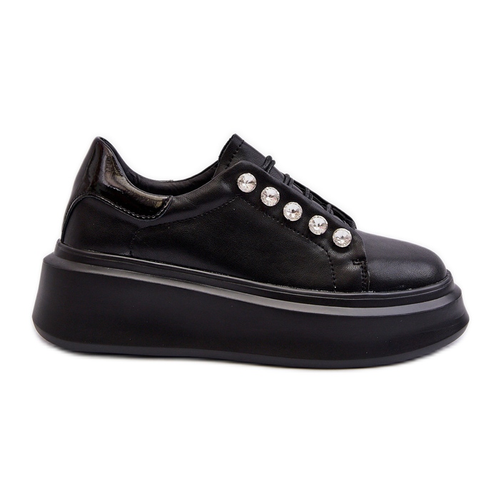 Baskets en Cuir pour Femme sur Plateforme Massive Noir S.Barski LR628 le noir