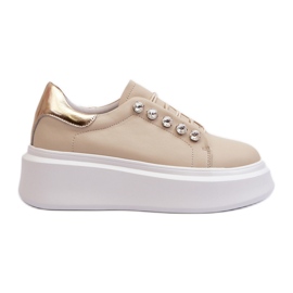 Baskets en Cuir pour Femme sur Plateforme Massive Beige S.Barski LR628 Baskets en Cuir pour Femme sur Plateforme Massive Beige S.Barski LR628