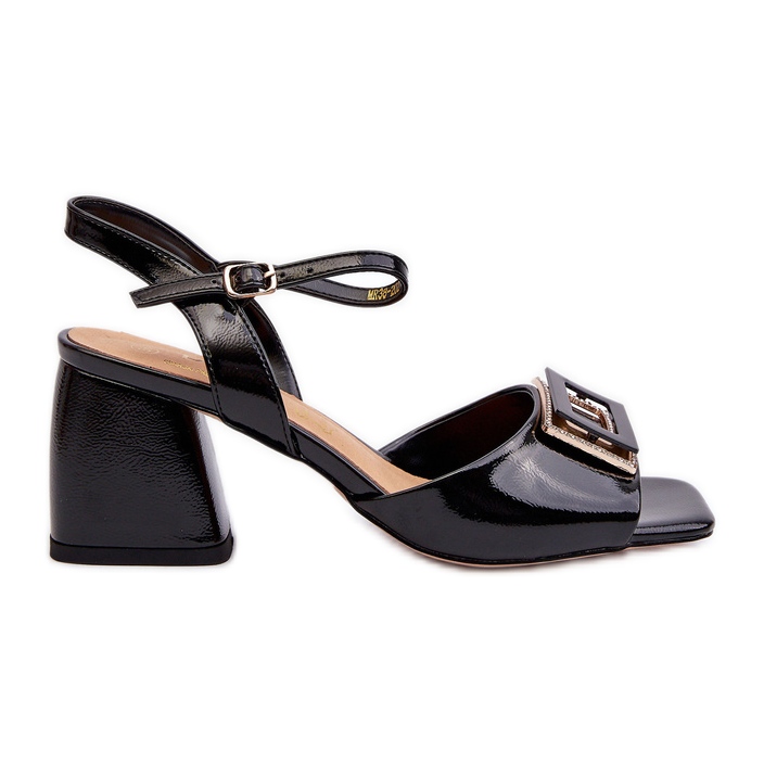 S.Barski Sandales élégantes en cuir verni avec décoration Noir D&amp;A MR38-202 le noir