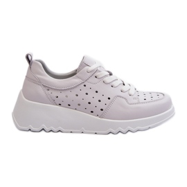 Baskets Compensées Ajourées Femme Cuir Naturel Gris Clair S.Barski LR482