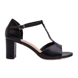 Sandales pour femmes à talon haut avec bride décorative, cuir écologique, noir Triavera le noir