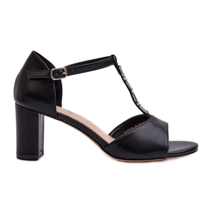 Sandales pour femmes à talon haut avec bride décorative, cuir écologique, noir Triavera le noir