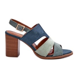 Sandales pour femmes en suède écologique à talons hauts, bleu Qutima