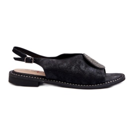 Sandales Pour Femmes Avec Décoration Sur Talons Plats S.Barski KV24-057 Noir