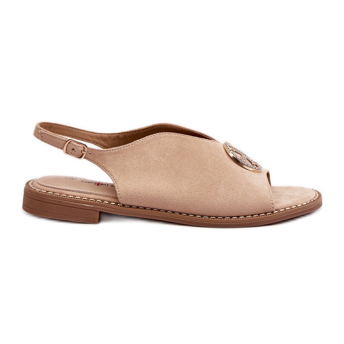 Sandales Pour Femmes Avec Décoration Dorée Eco Daim S.Barski KV27-059 Beige Sandales Pour Femmes Avec Décoration Dorée Eco Daim S.Barski KV27-059 Beige