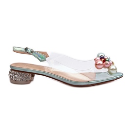 S.Barski Sandales transparentes à talons bas avec décoration Vert D&amp;A MR38-368