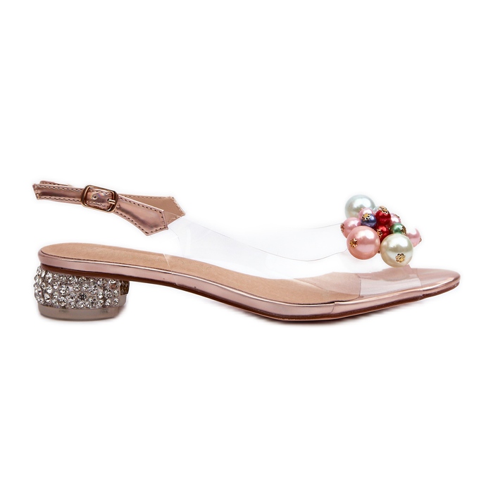 S.Barski Sandales Transparentes à Talons Bas Avec Décoration Or Rose D&amp;A MR38-368