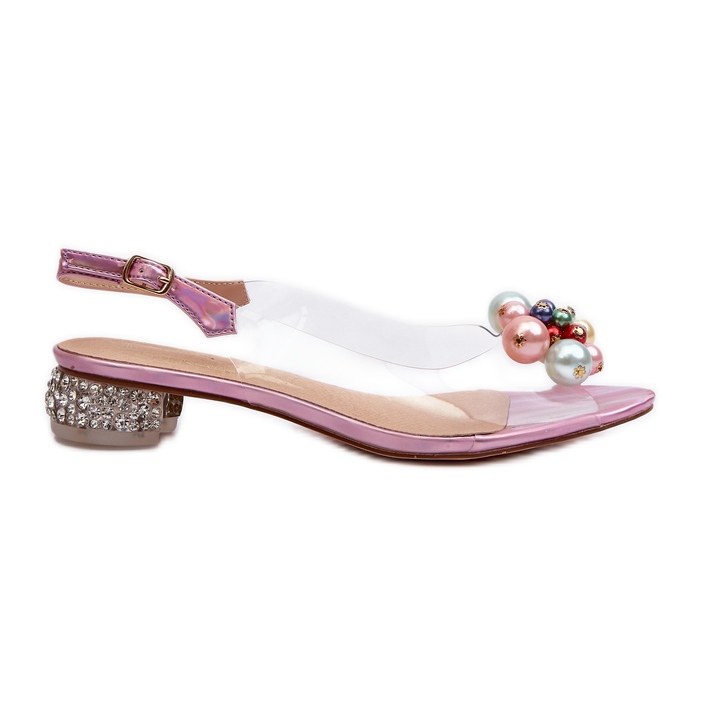 S.Barski Sandales transparentes à talons bas avec décoration Rose D&amp;A MR38-368