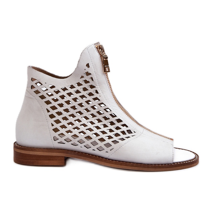 Zazoo 977/L Sandales Ajourées En Cuir Avec Fermeture Éclair, Blanc blanche