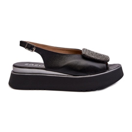 Zazoo 1786 Sandales en cuir pour femme sur la plateforme avec décoration, noir