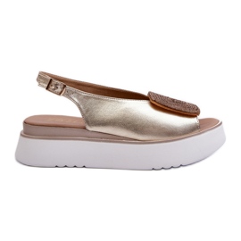 Zazoo 1786 Sandales en cuir pour femme sur plateforme avec décoration dorée