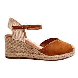 Joia Sandales compensées espadrilles en daim avec tresse camel brun