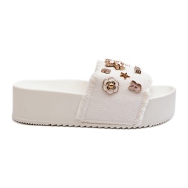 Tongs à plateforme avec épingles pour femmes, blanc Zranesia blanche