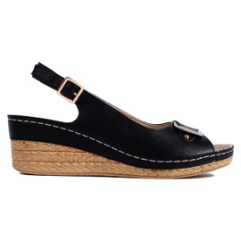 Sandales compensées basses espadrilles noires